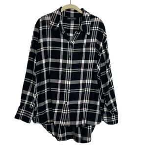 Lane Bryant Womens Flannel Shirt Size 18/20 Black White Plaid Button Up